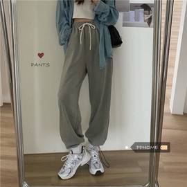 Sohamsoham Women's Grey Sports Pants 2024 Autumn New Korean Style Loose Slimming All-Match S/Black 3ea