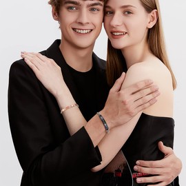 Gleamart 2PCS His Queen Her King Couple Bracelet Set Matching Love Crown Bangles Engraved Bracelets for Valentine's Day Anniversary Black with Rose Gold