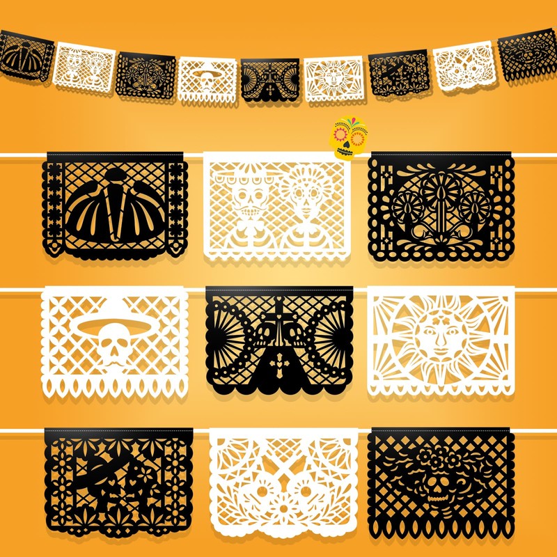 HOWAF 2 Pcs Plastic Papel Picado Day of The Dead