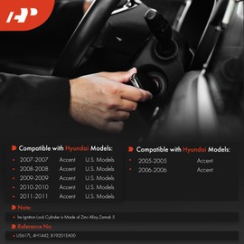 A-Premium Ignition Lock Cylinder with 2 keys Compatible with Hyundai Vehicles - Accent 2005-2011