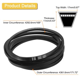 sourcing map B169 Classic Wrapped V-Belt, 172" Outside Circumference Wrapped Industrial Rubber V-Belt B Profile V-Belt for Industrial Machinery Equipment, Black