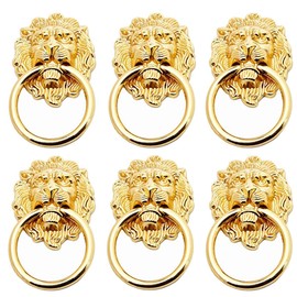 6Pcs Lion Head Handles Pulls Cabinet Knobs Antique Bronze for Door Drawer Dresser Kitchen Cupboard Furniture (Gold)