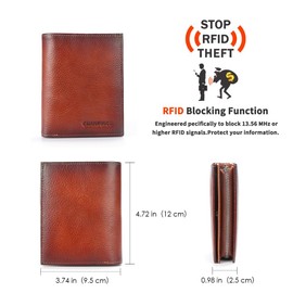 CHANPINCL mens zipper leather rfid blocking buckle wallet with Large capacity card slot with multiple banknote slots (Yellowish brown)