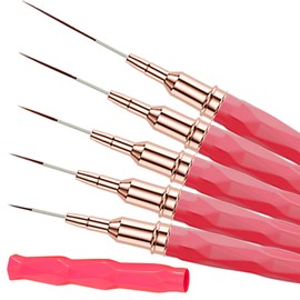 Keepzi French Tip Design Nail Polish Liner Brush, 5 Pack Thin Fine Line Gel Art Paint Brushes for Nails Detailing, Pinceles Para Decorar Uñas - Vermilion (25/15/11/9/7Mm)