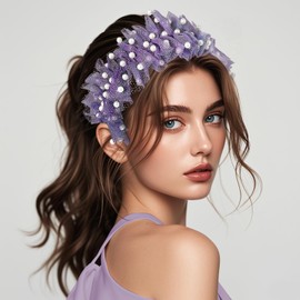 HNYYX Purple Lace Hair Band 80s Pearl Headband Clothing Party Fancy Accessories Role Playing Headdress A90