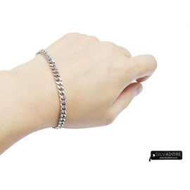 Silvadore 4mm CUBAN Link Silver Chain Bracelet - Mens Stainless Steel Diamond-Cut Curb Jewellery - Real Solid Army Military Dog Tag - Gift for Women Teenage Boys - 23cm / 9 inch