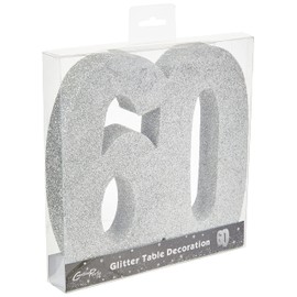 Number 60 Glitter Table Decoration Silver| Table Centrepiece | Table Decorations Centrepiece | 60th Birthday Decorations | 60th Wedding Anniversary Decorations| Pack of 1 | 20cm |H118