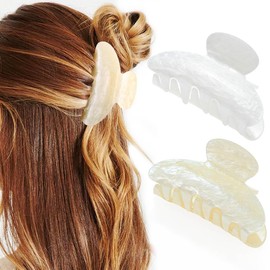 CAKURE Acrylic Claw Clips Pink Hair Clips Cute Hair Claw Barrettes Medium Nonslip Hair Claw Hair Accessories for Women and Girls (Pack of 2) (d-white&beige)