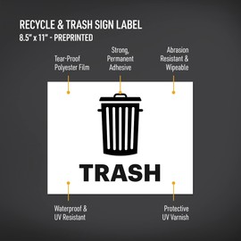 Avery Recycle and Trash Stickers, Green and Black Signs for Bins, Containers, Garbage Cans, Walls, Waterproof, UV Resistant, Preprinted, 8.5" x 11", 4 Total