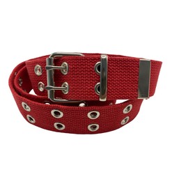 WAUNEE Double Grommet Belt Canvas Punk Style Web Belt Double Eyelet for Women Men Jeans 2 Hole Belts 1.5'' Wide (red, XS: waist size 24"~28")