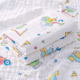 Hivia Muslin Baby Blanket 110 x 110 cm Cotton Baby Blanket 6 Layers Cuddly Blanket Baby Cotton Blanket Summer Muslin Blanket Baby Engineering Vehicle