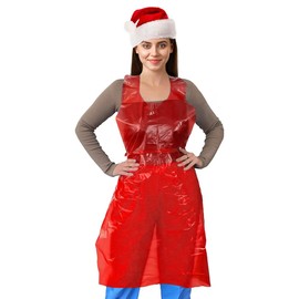 Disposable Aprons 28" x 46". Waterproof Plastic Bibs PE 1 mil. Yellow, Red. Pack of 50 Disposable Polyethylene Aprons Unisex Liquid-proof Workwear