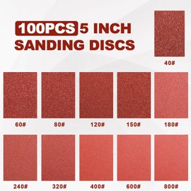 Huopueit 100 PCS 5 Inch Sanding Discs 120 Grit, 8 Hole Aluminum Oxide Hook and Loop Round Sandpaper for Random Orbital Sander