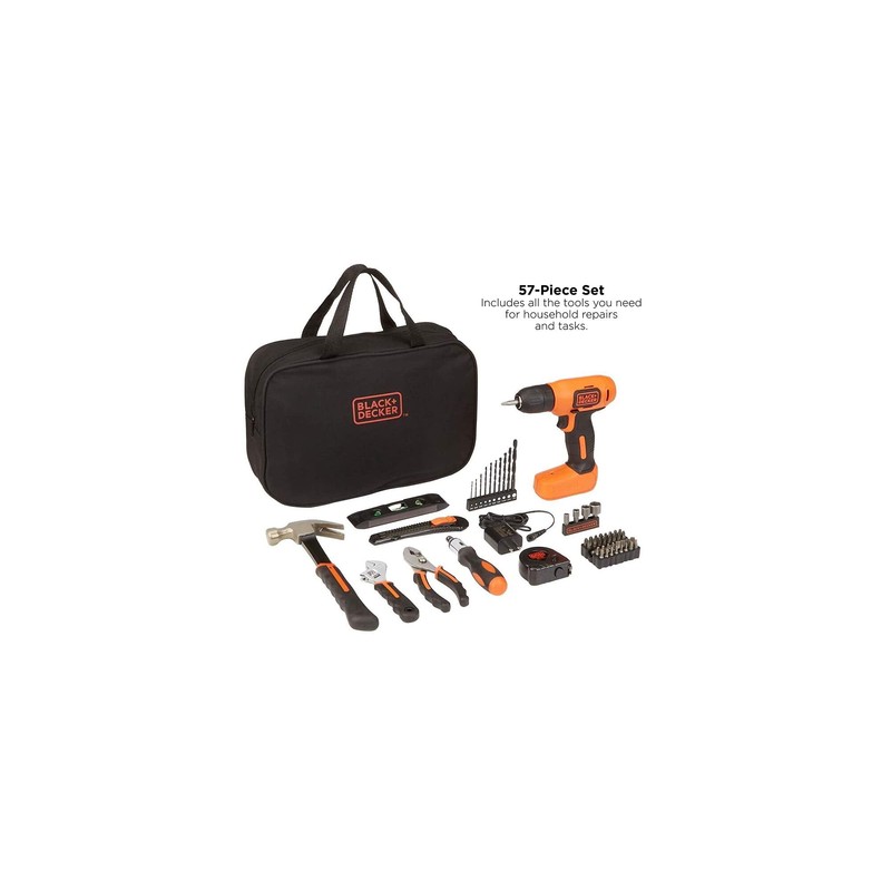 BLACK+DECKER 8V MAX 57-Piece Cordless Drill and Household Tool Kit