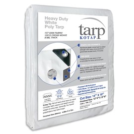 Kotap 14 x 16 Ft. Heavy-Duty Protection/Coverage Tarp, Superior Weave for Greater Longevity 8-mil, Multi-Use, Waterproof, White, 1-Pack (TRW-1416)