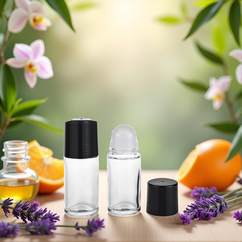 Galepromot 2 Pcs Black Clear Empty Glass Essential Oil Roller