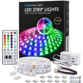 MY BEAUTY LIGHT RGB LED Strip Lights, 32.8ft, 32768 DIY Colors, Self-Adhesive, Flexible, UL Approved