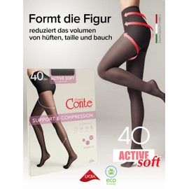 Conte elegant Women's Tights for Sensitive Skin with Vitamin E - Active Soft Lycra 40 Denier - Modelling Effect Women's Fine Tights - Plain, nero