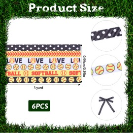 6 Rolls 18 Yards Softball Ribbons, 3/8" Width Sports Softball Ribbons for Crafting, Stripe Grosgrain Ribbon, Wrapping Craft Ribbon for Gift Wrapping Home Theme Party Decor