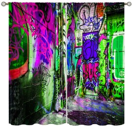 AAVEUP - Cortinas de decoración de graffiti callejero para habitación de niños, arte abstracto moderno, rap callejero, pared de graffiti morado, cortinas de ventana con impresión para niños y niñas,