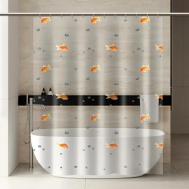 Clear Goldfish Shower Curtain Liner with Design, Lightweight Plastic Transparent See Through Shower Curtain Fish with 12 Hooks for Bathroom, 72x78 Grommet Cute Animal Long Shower Curtains Liner