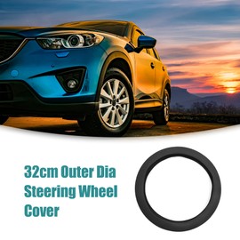 ACROPIX Car Steering Wheel Cover Rubber Anti-slip Comfortable Universal 32cm Outer Diameter Black 1pcs