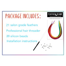 21 Rainbow Tie Dye Color Hair Feathers - 9”- 14” Long - Feathers for Hair Extension, Hair Extension DIY Kit - Eye-Catching Design - 20 Micro-link Beads - 100% Real Rooster Feathers