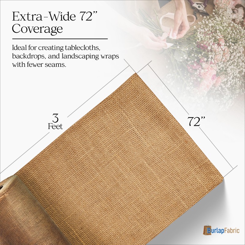 Premium Burlap Jute Fabric Natural, 72" Wide x 3 Feet