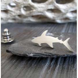 Shark Tie Tack Brushed Sterling Silver Handmade in USA