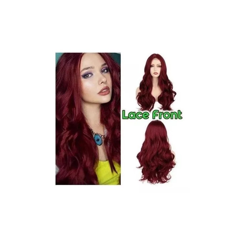 generic A Peluca Mujer Larga Rizada Roja Con Encaje Frontal