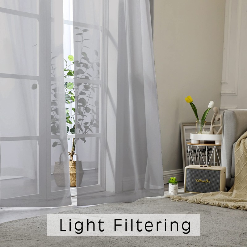 OWENIE Short Grey Sheer Curtains 36 Inches 2 Panels Set