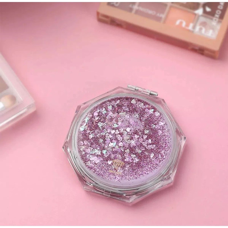 Miniso Espejo Plegable Hexagonal Con Brillantina Rosa 7.7cm Miniso