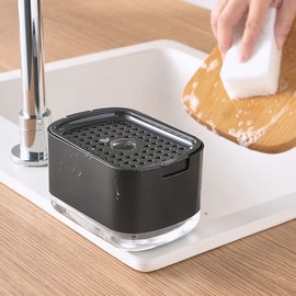 SPERO SPERA Kitchen Dish Soap Dispenser with Sponge Holder, 2-in-1 Countertop Soap Pump Dispenser, Soap Dispenser for Kitchen Sink with 2-Packs Wire Dishwashing Rag,Black