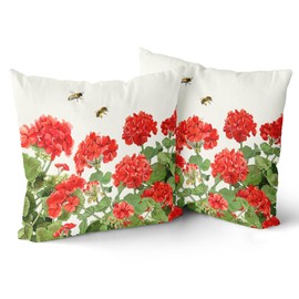 Sphragiyn Spring Summer Pillow Covers 18x18 inch Set of 2 Geranium Watercolor Flowers Decorative Throw Pillow Covers Famliy Indoor Decoration for Home Living Room Couch Sofa Bed
