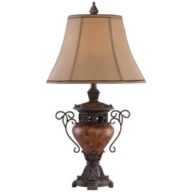 Traditional Style Table Lamp 31.5" Tall Bronze Brown Crackle Iron Metal Urn Faux Silk Bell Fabric Shade Decor for Living Room Bedroom House Bedside Nightstand Home Office - Regency Hill