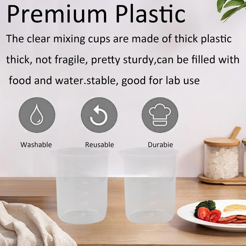 PDETVEO 4PCS Plastic Graduated Beaker Set, 1Cup/50ml, 1 Cup/100ml, 1Cup/200ml,