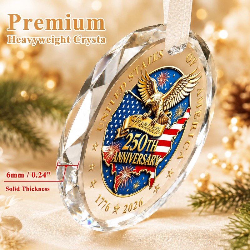 250th Anniversary Ornament 1776-2026 - Patriotic Crystal Christmas Decor