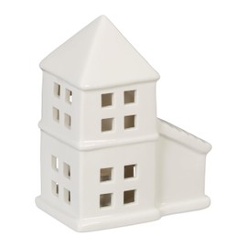 Relaxdays Ceramic Tea Light House, Light House for 1 Tea Light, H x W x D: 11.5 x 9.5 x 6 cm, Tea Light Holder House, White