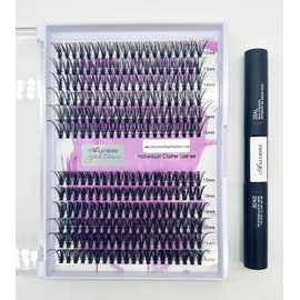 DIY Lash Extension Kit Individual Lashes Kit with 240 Pcs Lash Clusters, Lash Glue for Beginner DIY at Home Easy to Apply (30D+40D-C-12-16mix, Black Glue) (Cluster Lash Tray & Glue)