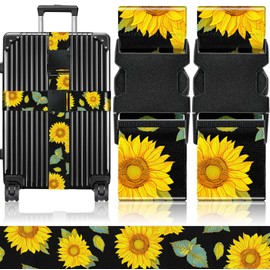 OffiEase Luggage Straps for Suitcases Travel Belt - Baggage Identifiers Suit Case Accessories with Buckle Nylon Adjustable Band Over Handle for Airport 2 pack Sunflower