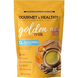 Golden Milk Vainilla 0% Azúcar. Gourmet & Healty New York. 600 g. Rinde 60 vasos. Sin lactosa, con fibra, y fácil de preparar, con cúrcuma y propiedades antiinflamatorias y antioxidantes.