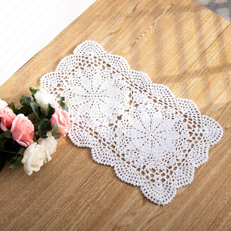 Feyarl 2 Pcs Rectangle Doilies Handmade Crochet Cotton Table Doilies