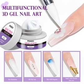 IFFANSHU 3D Sculpting Gel Nail Art – 60g White Solid Builder Gel for Nails Non-Stick Hand Nail Extension Gels for Carving Patterns & Nail Art Emboss Hard Gels DIY Home Salon