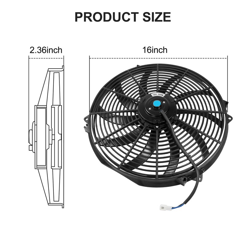 JDMSPEED New Universal Slim 16" Inch 12V Pull 1500 CFM