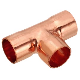 PATIKIL 18mm ID 1mm Thick Tee Copper Fitting, 2pcs 99.9% 3 Way Pure Copper Pipe Fitting Tube Connector with Sweat Solder Connection for Plumbing HVAC Refrigeration System