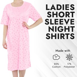 FIANA FASHIONS Women Soft Cotton Floral Print Nightdresses, Ladies Crew Neck Short Sleeve Nighties Nightwear (Design & Colors May Vary) Light Pink