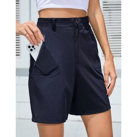 KOJOOIN Pantalones cortos cargo de senderismo para mujer, de secado rápido, ligeros, para verano, viajes, golf, con bolsillos con cremallera, Azul Marino, XL