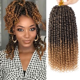 Samtress 14 Inch Pre-twisted Passion Twist Hair 8 Packs Pre-looped Crochet Braids Synthetic Ombre Blonde Bohemian Curly Twist Braiding Hair Extensions for Women (#T27)