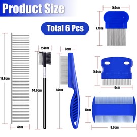 Mainiusi Läusekamm Nissenkamm 6 Stück, Metall Flohkamm Super Dicht Plastik Doppelkopf Nissenkamm Fellpflegebürste Entfernen von Schuppen Oder LäusenLäuse, Feinzahniger Kamm für Katze, Hunde, Kinder