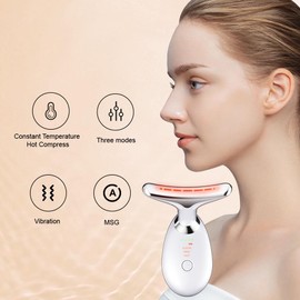 Neck Face Massager, Skin Care Facial Massage Device, 3 Colour Modes, Face Sculpting Tool for Double Chin with Thermals, Vibration (White)